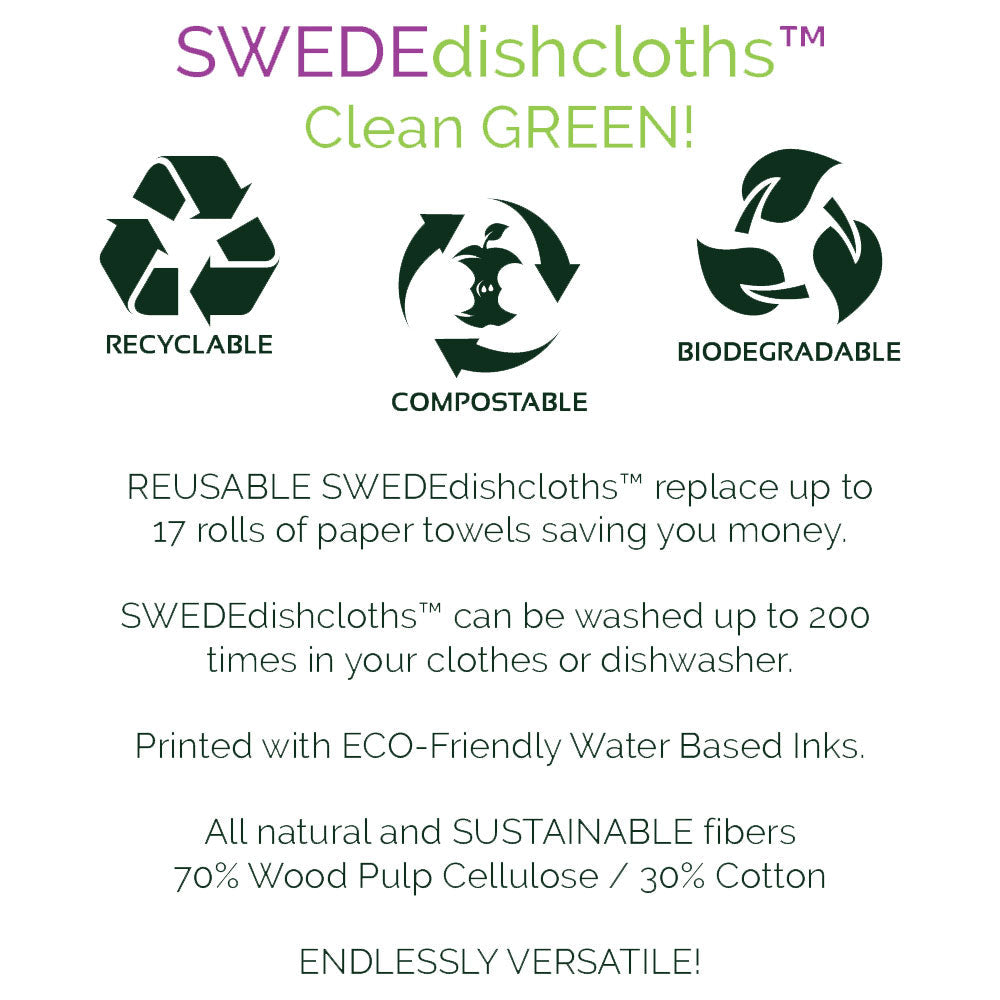 Eco-Friendly Swedish Dishcloths - Rosemary-Sage-Thyme Set of 3 (Paper Towel Replacements)